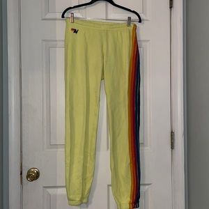 Aviator nation 5 stripe sweatpants- neon yellow